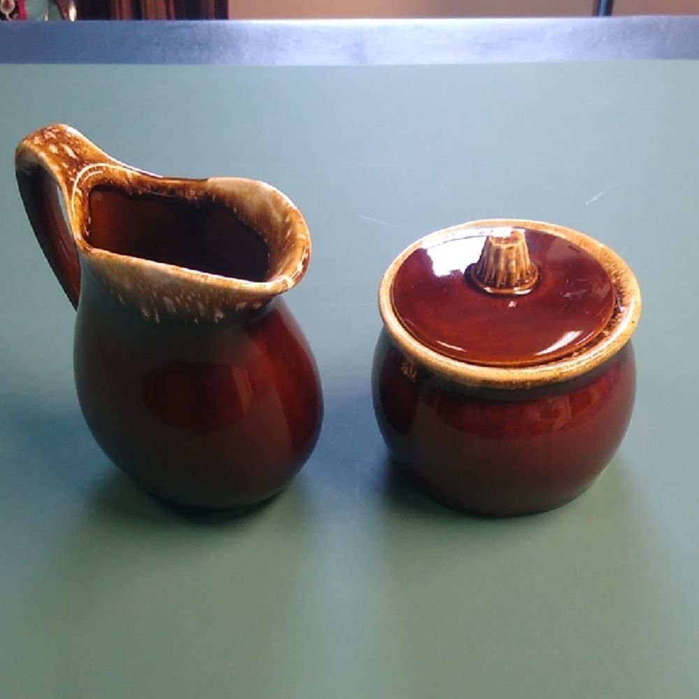 Vintage Brown Ceramic Creamer and Sugar Group